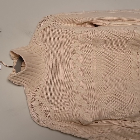 Garnet Hill Cashmere Cable Knit Fisherman Turtleneck Sweater Quiet Luxury - Picture 2 of 6